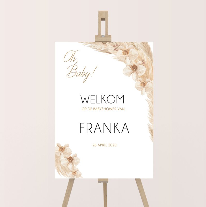 Welkomstbord babyshower pampas