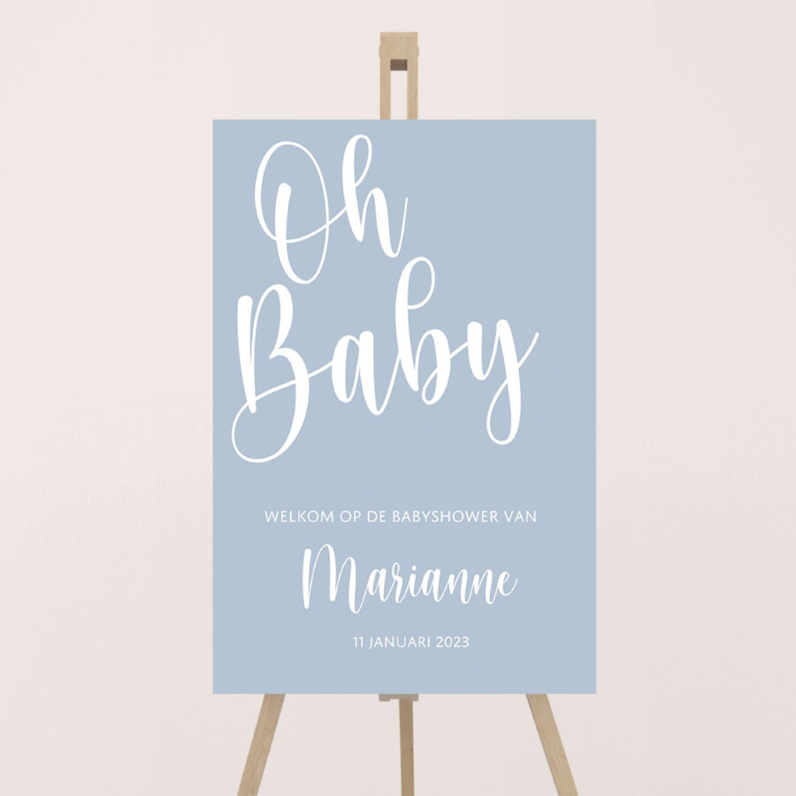 Welkomstbord voor babyshower oh baby blauw