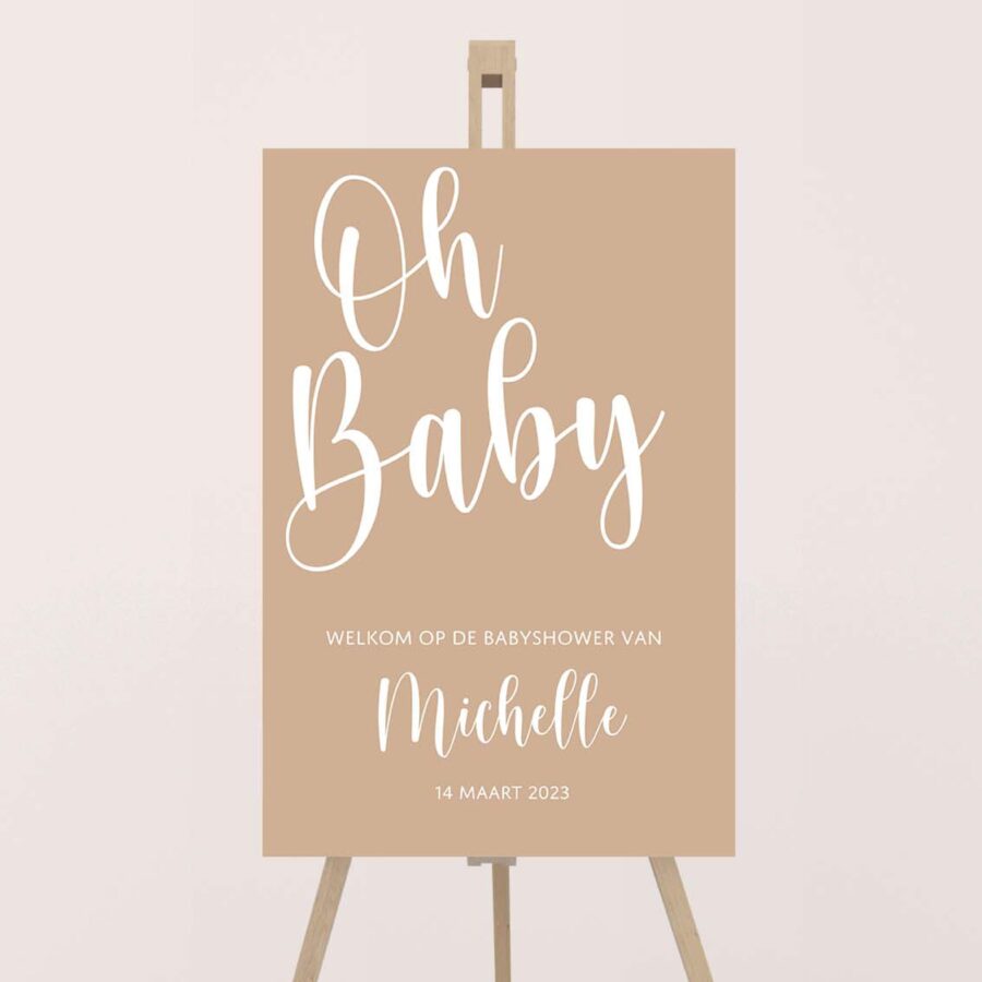 Welkomstbord voor babyshower oh baby zand