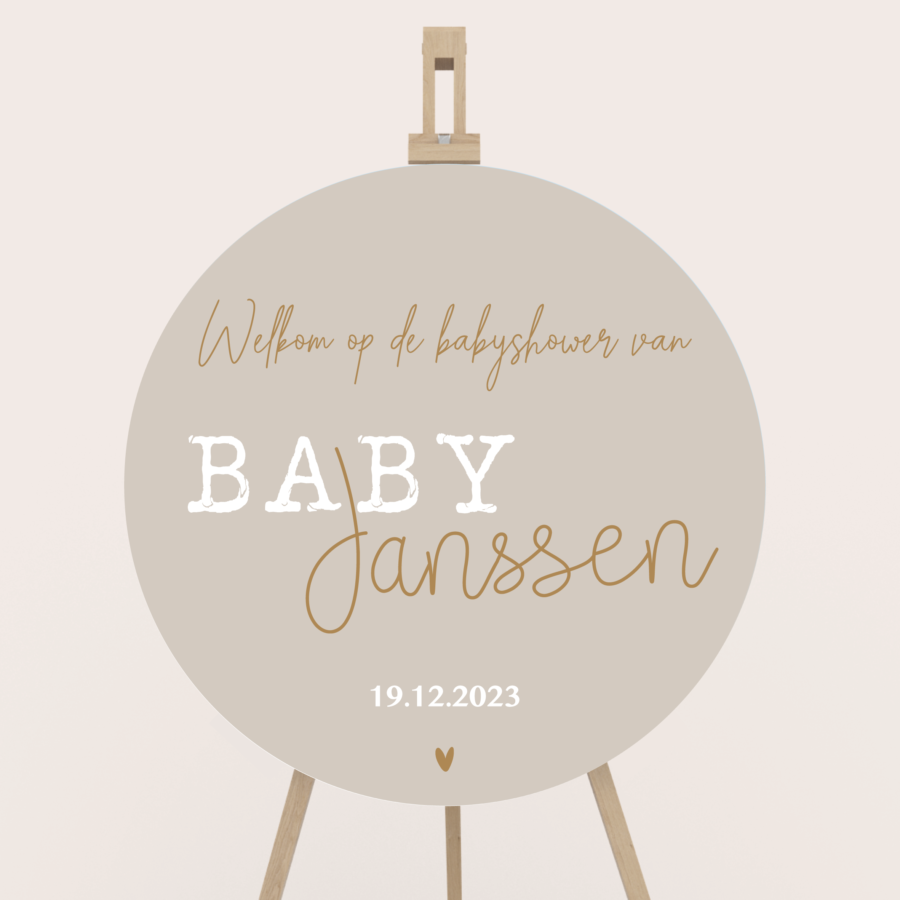 babyshowerbord welkomstbord rond beige