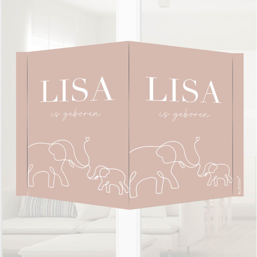 Geboorte raambord olifant roze