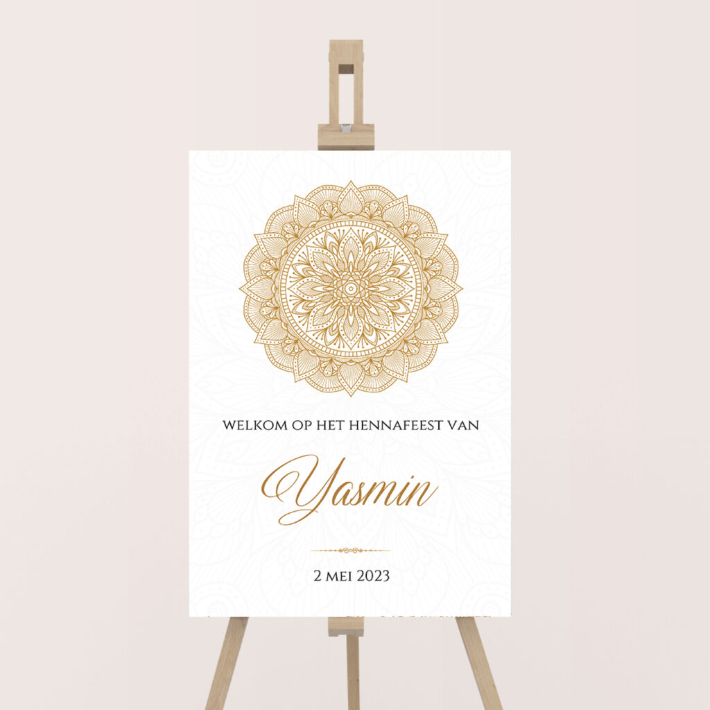 Welkomstbord henna party goud