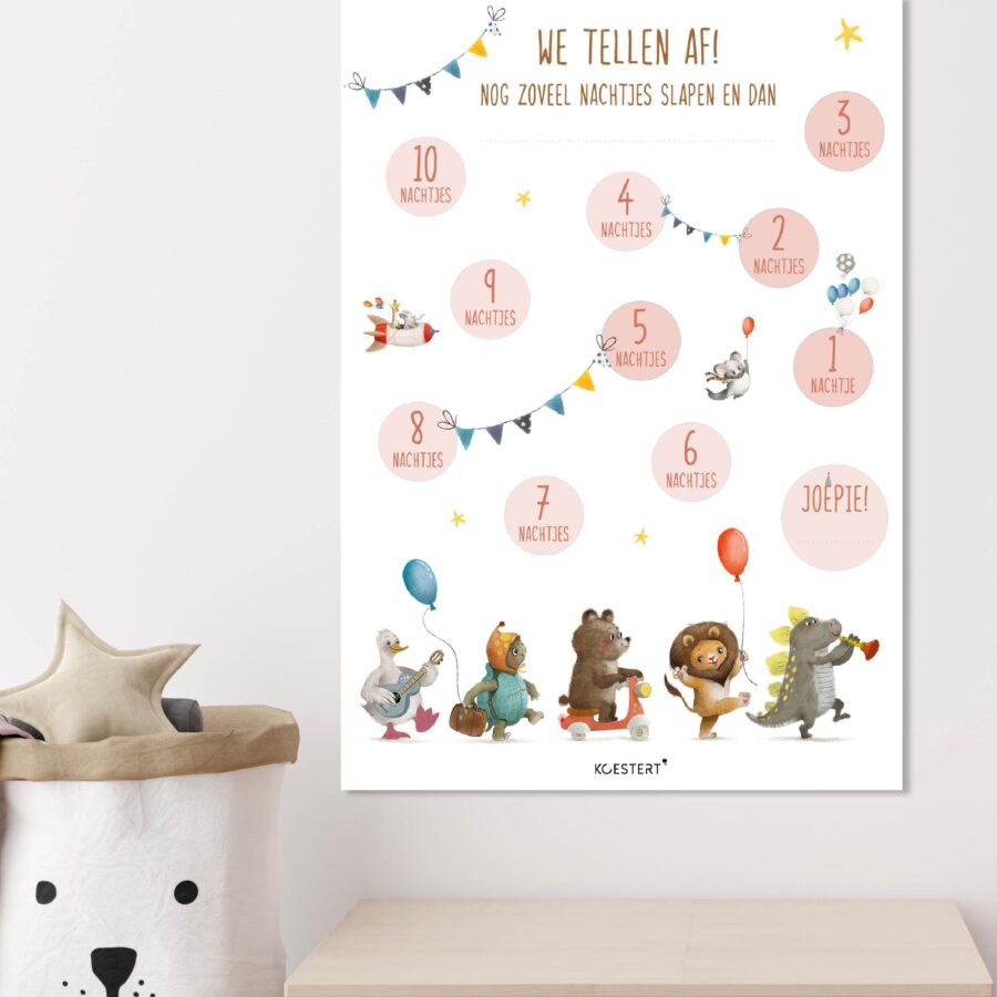 aftelkalender printable roze dierenparade