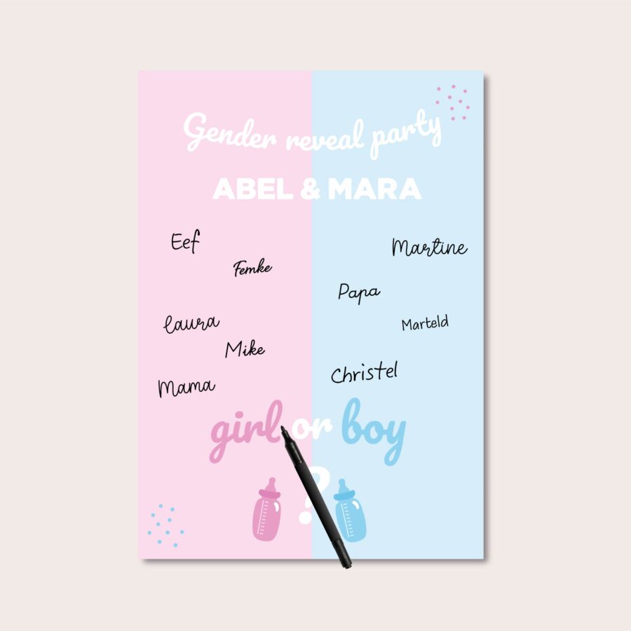 Gender reveal stembord blue pink