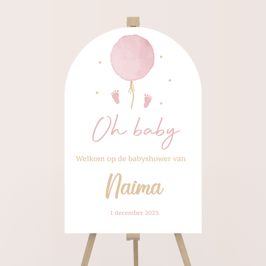 Welkomstbord babyshower voetjes roze