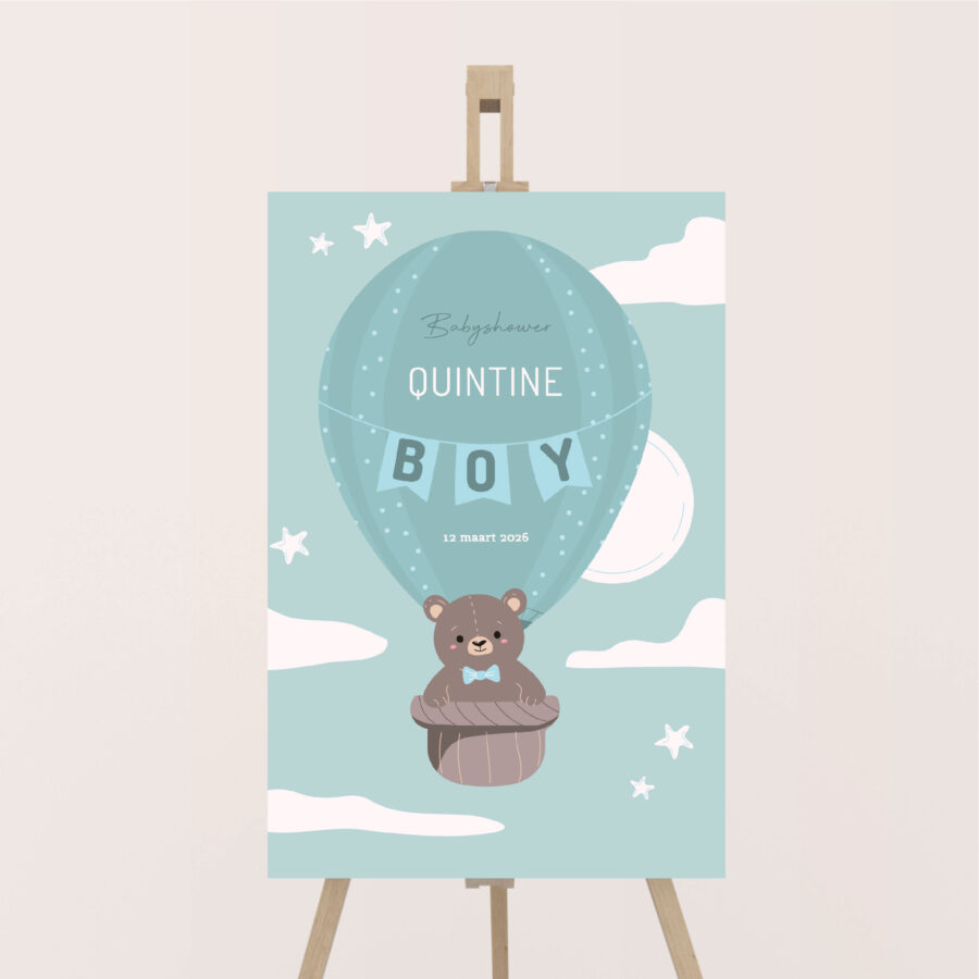 babyshowerbord welkomstbord beer aqua