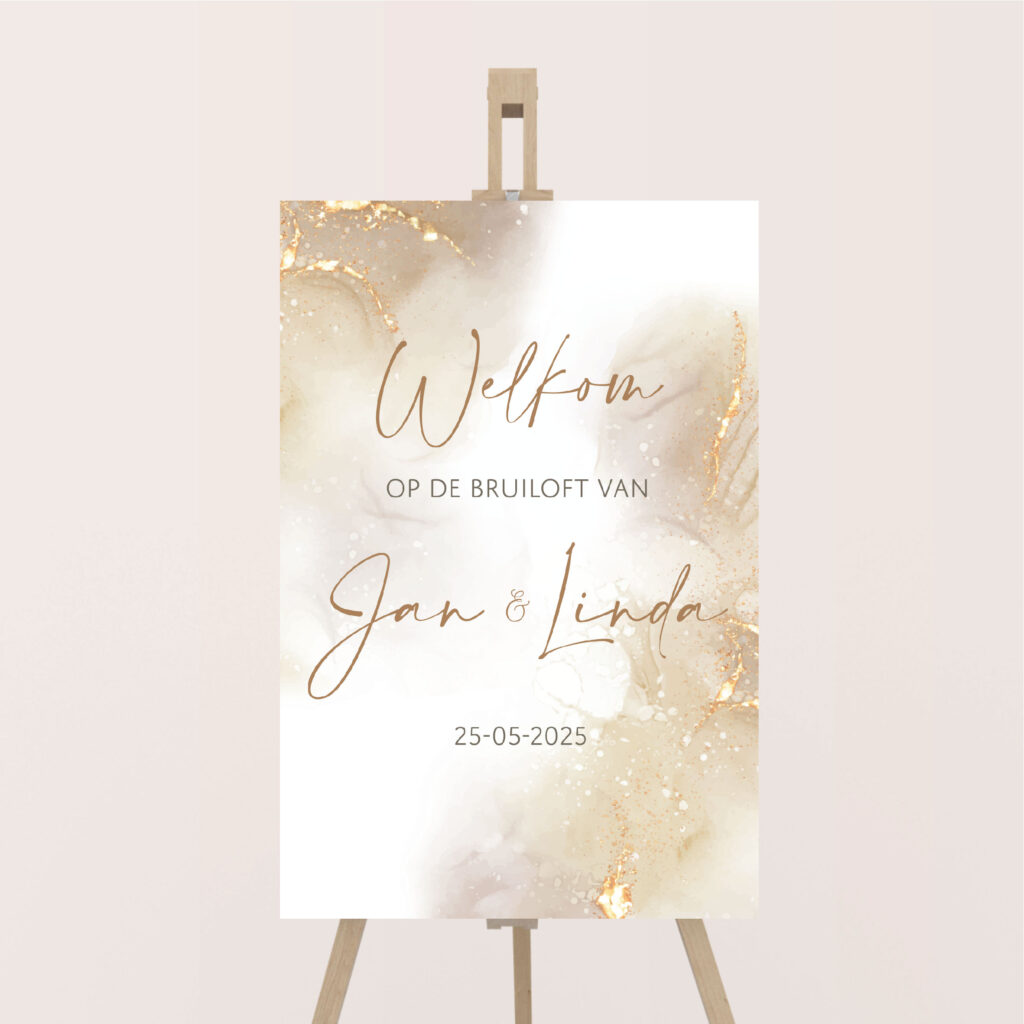 welkomstbord bruiloft gold marble
