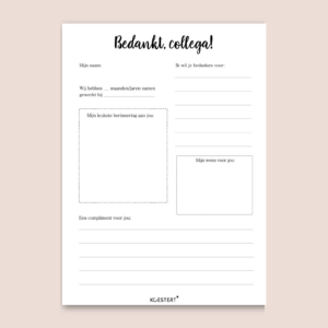 Bedankt collega printable invulpagina