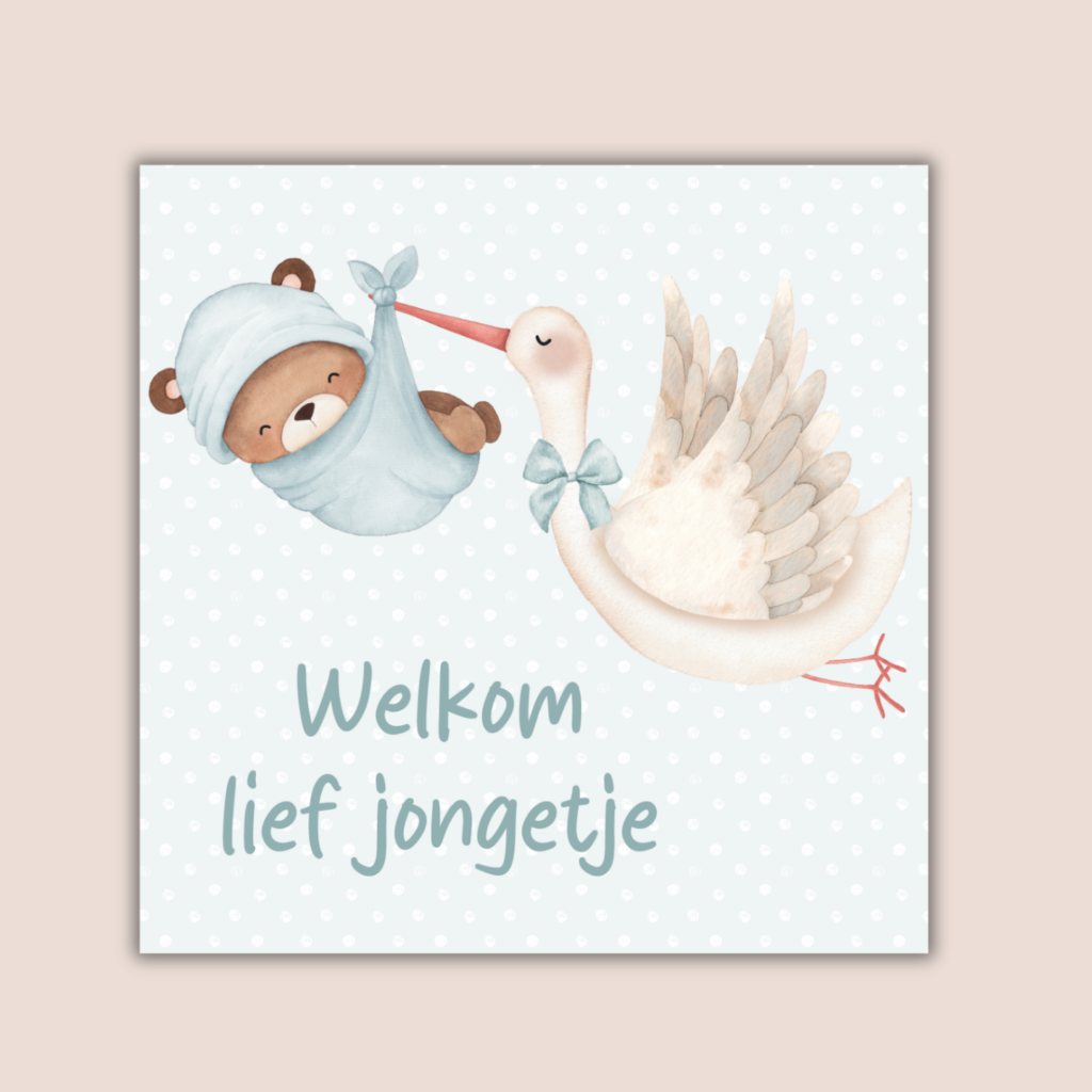 Forex tegel- welkom lief jongetje - ooievaar blauw