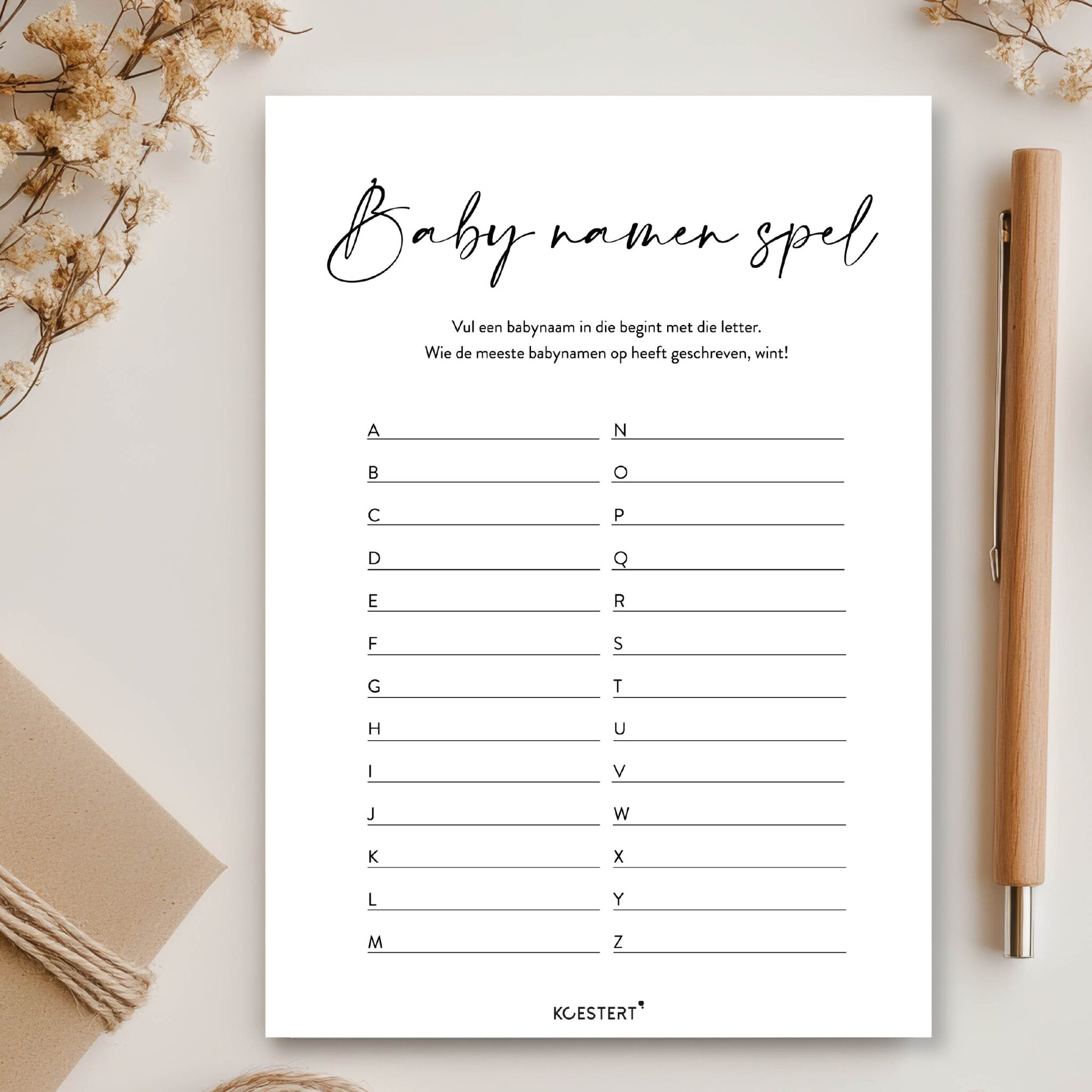 Babyshower spel | printable | babynamen spel | Koestert