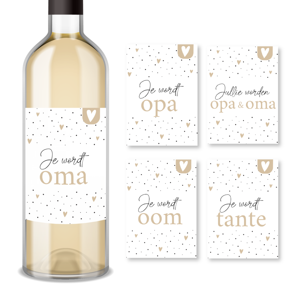 Zwangerschapsaankondiging wijnetiket dots