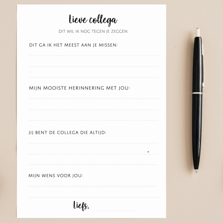 invulkaart afscheid collega printable koestert