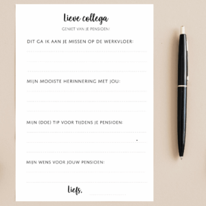 invulkaart pensioen afscheid collega printable koestert
