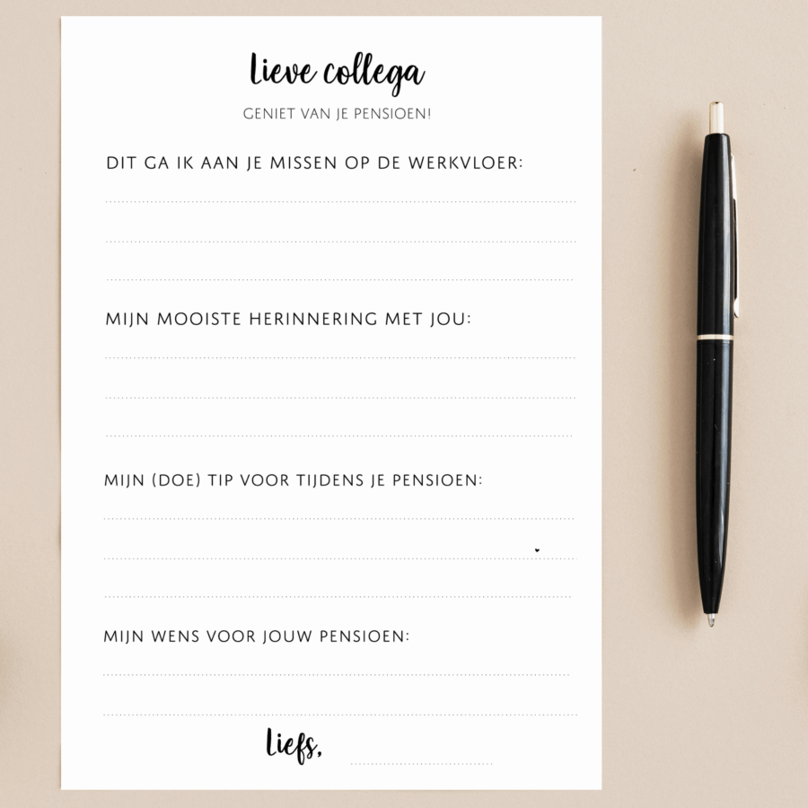 invulkaart pensioen afscheid collega printable koestert