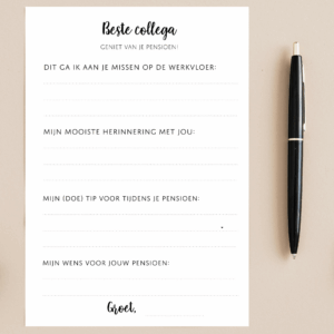 invulkaart pensioen afscheid collega printable koestert